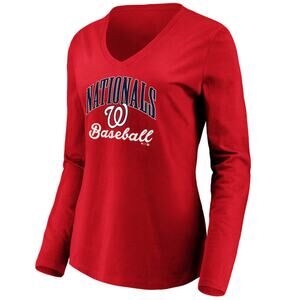 MLB Washington Nationals V-Neck Long Sleeve T-Shirt Womens S (NWT)